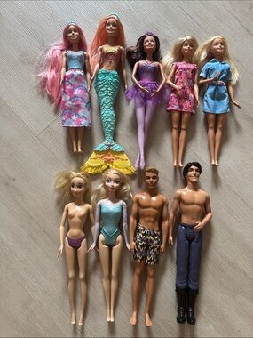 Barbie Doll Lot with Mermaid, Fashion & Ken Dolls - Pink, Purple, Teal, Blue